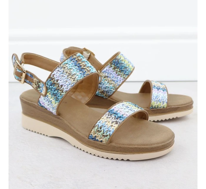 Dámské sandály na podpatku modré pletené Potocki 45302