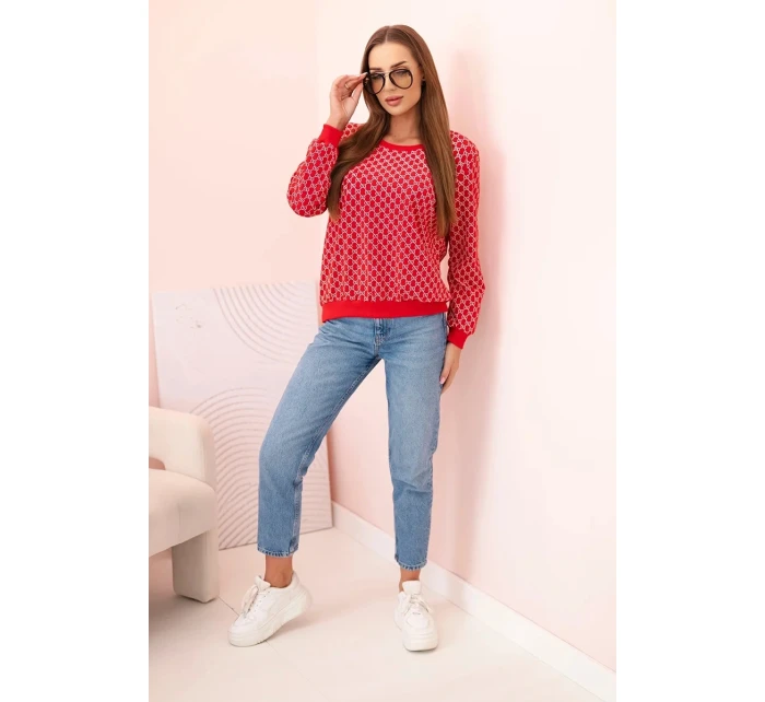Dámská mikina s potiskem a kulatým výstřihem červený