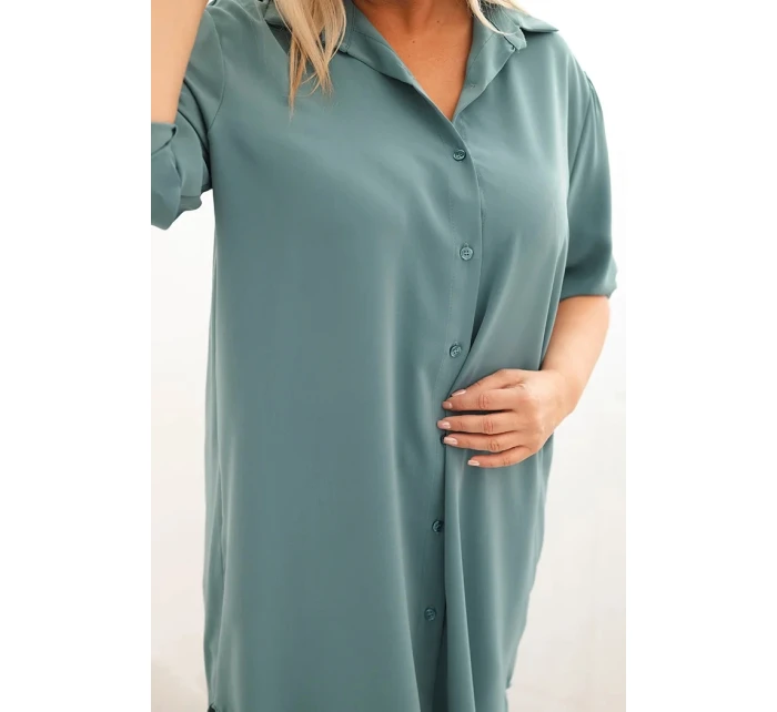 Dámská košilová šaty Plus Size s delším zadním dílem a model 21428147 rukávy tmavě mátová - K-Fashion