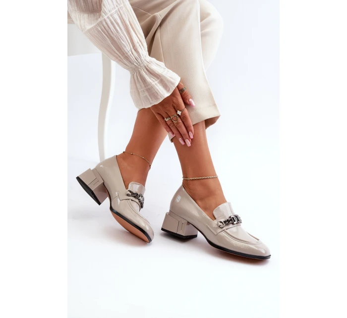 Lakové lodičky na podpatku šedé S.Barski MR38-960