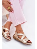 Kožené Dámské Sandály Na Suchý Zip model 21702026 Zlaté - Maciejka