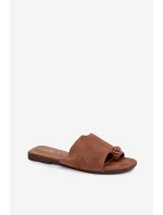 Dámské ploché nazouváky s ozdobným detailem Eko semiš hnědé Selavine Dámské ploché nazouváky s ozdobným detailem Eko semiš hnědé Selavine