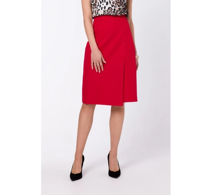 S343 Sukně áčkového střihu se zavinovacími detaily - červená