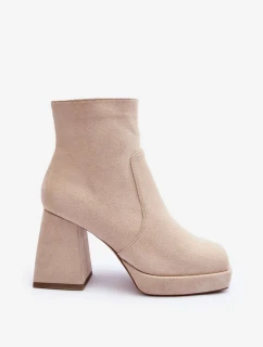 Semišové kotníkové boty s masivními vysokými podpatky, světle béžová Abnous
