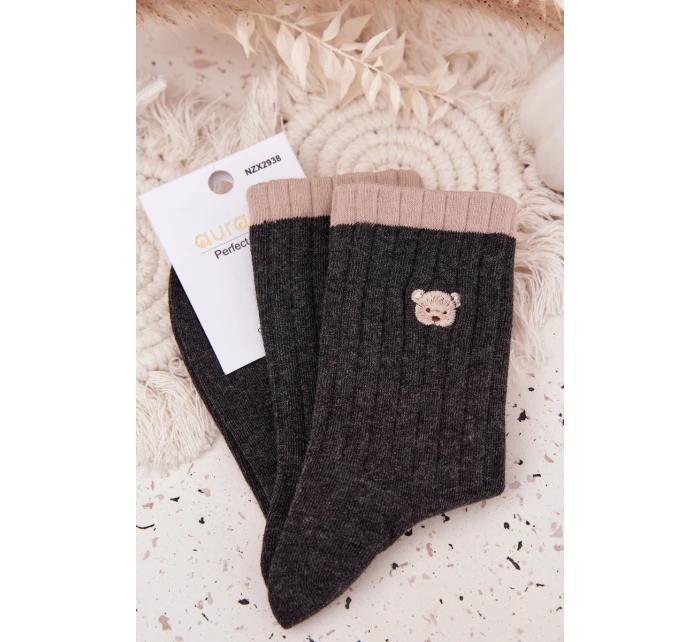 Dámské bavlněné ponožky s malým medvídkem – tmavě šedé