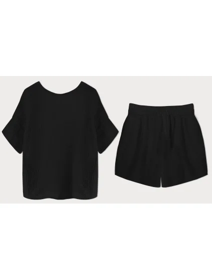 Černý bavlněný komplet tričko a šortky model 20185219 - MADE IN ITALY Černý bavlněný komplet tričko a šortky model 20185219 - MADE IN ITALY