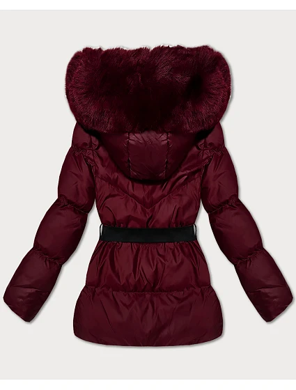 Zimní bunda ve vínové bordó barvě s kapucí a s opaskem model 21479129 - J.STYLE