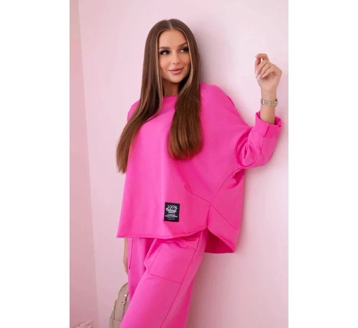 Bavlněná mikina kalhoty set růžový