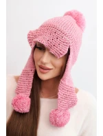 Dámská zimní čepice s vlnou a kšiltem a pompony K475 růžová Dámská zimní čepice s vlnou a kšiltem a pompony K475 růžová