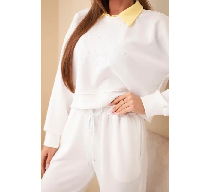 Dámský komplet máslová mikina s límečkem a rovné kalhoty ecru