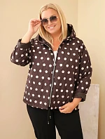 Dámská bunda Plus Size s kapucí a puntíky hnědá