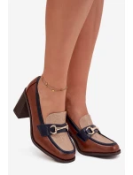 Dámské polobotky na podpatku s rytím a zlatým detailem béžovo-hnědé Novella Dámské polobotky na podpatku s rytím a zlatým detailem béžovo-hnědé Novella