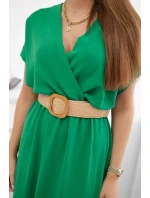 Dlouhé šaty s ozdobným páskem 6012F zelené - Kesi