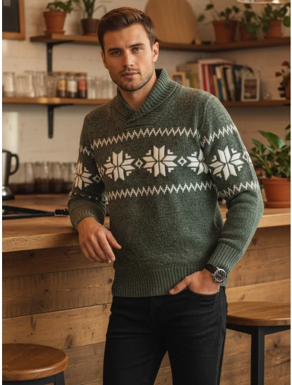 Pánský zelený svetr FashionStreet WX2270