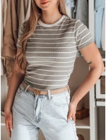 Dámské základní pruhované tričko šedé model 21986862 - Dstreet
