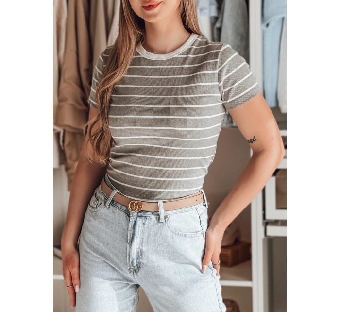 Dámské základní pruhované tričko šedé model 21986862 - Dstreet