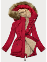 Červeno-béžová teplá dámská zimní bunda (W559)
