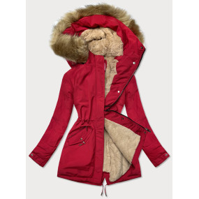 Červeno-béžová teplá dámská zimní bunda (W559)