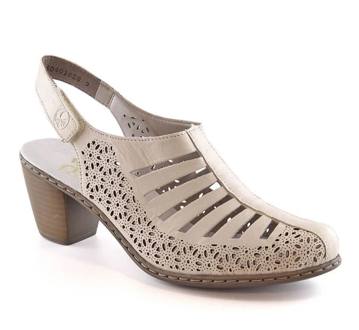 Kožené sandály na podpatku Rieker W RKR49B beige Kožené sandály na podpatku Rieker W RKR49B beige