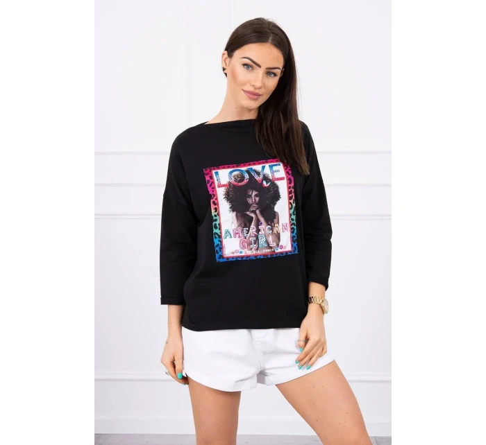 Americká dívčí grafická halenka černá S/M - L/XL