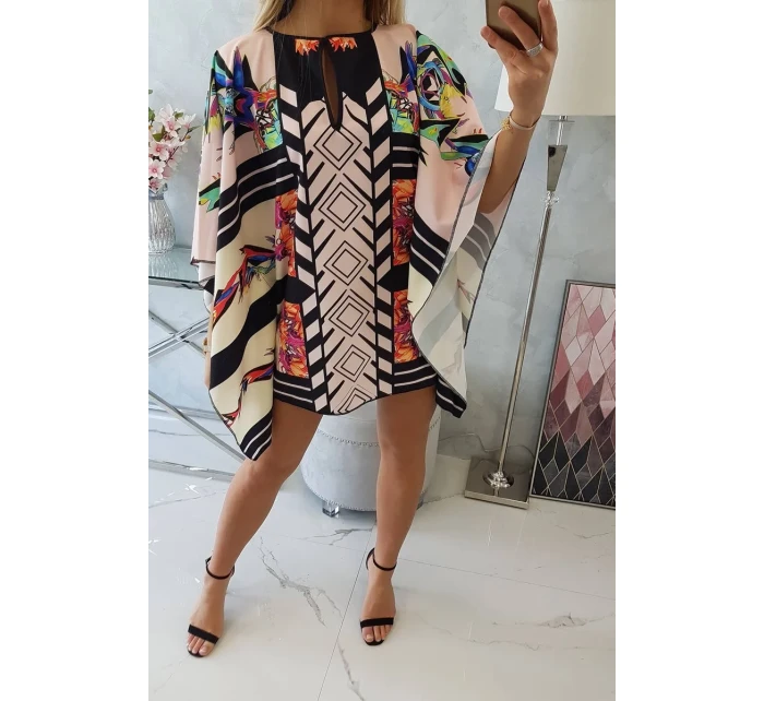 Netopýří šaty s vázáním v pase, pudrově růžové