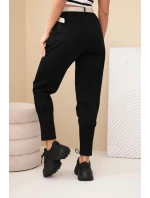 Dámské bavlněné kalhoty s vysokým pasem a opaskem černé