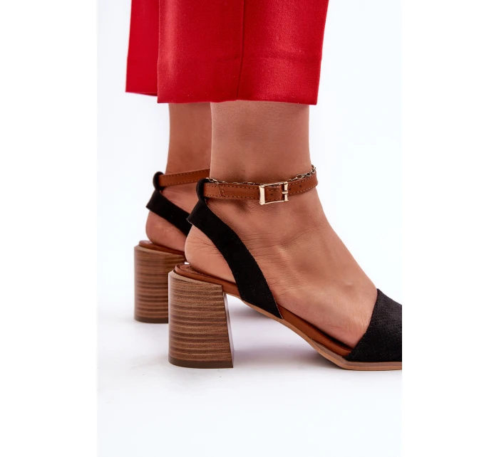 Dámské sandály na podpatku z ekologického semiše černé Ronvia Dámské sandály na podpatku z ekologického semiše černé Ronvia