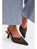 Dámské Plecione Sandály na Podpatku Černé Selinae