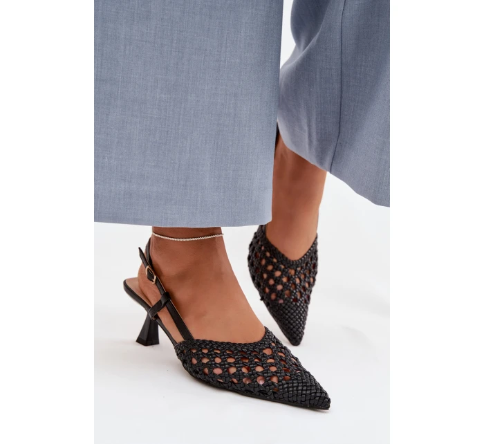 Dámské Plecione Sandály na Podpatku Černé Selinae
