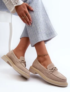 Dámské semišové mokasíny na plochém podpatku s ozdobou D&A béžová