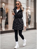 Kamizelka damska pikowana z kapturem i paskiem czarna model 22342246 - FashionStreet Kamizelka damska pikowana z kapturem i paskiem czarna model 22342246 - FashionStreet