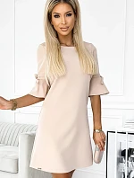 217-7 NEVA Trapézové šaty s rozšířenými rukávy - béžové