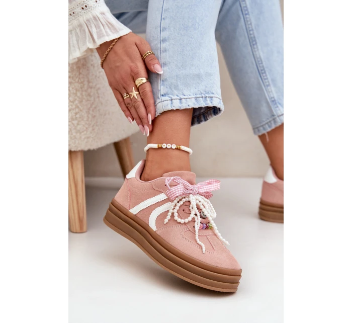 Dámské Tenisky Na Platformě S Ozdobami Růžové Vinness Dámské Tenisky Na Platformě S Ozdobami Růžové Vinness