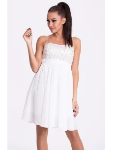 EVA & LOLA dámské značkové šaty s rozšířenou sukní bílé - Bílá / L - EVA&LOLA