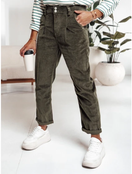 Dámské manšestrové kalhoty tmavě zelené FashionStreet UY2231