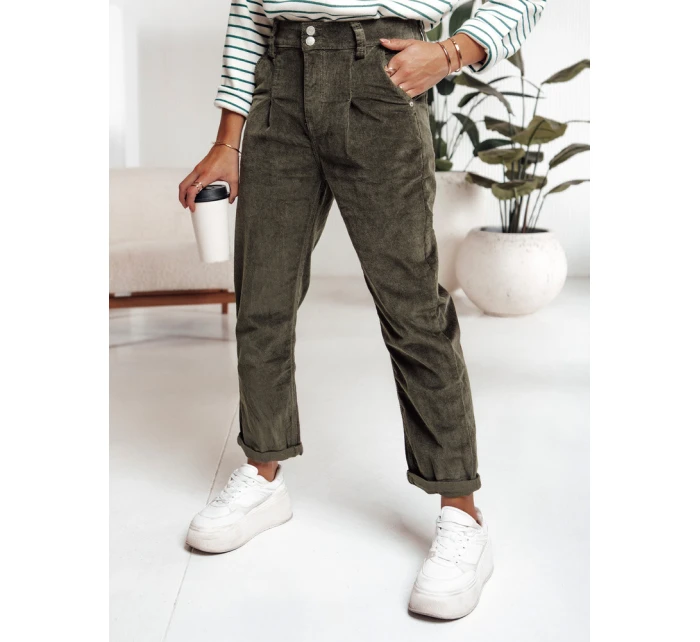 Dámské manšestrové kalhoty tmavě zelené FashionStreet UY2231