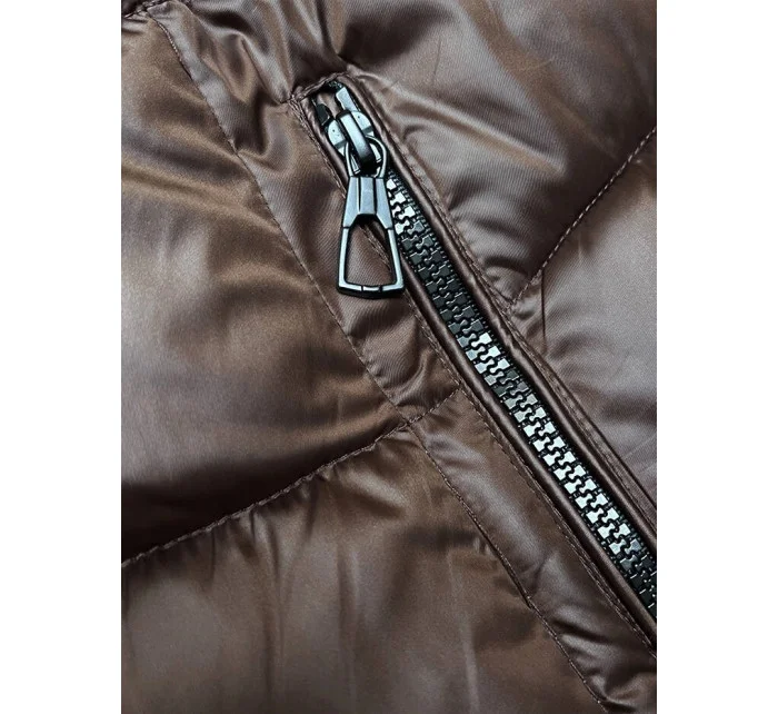 Hnědo-béžová dámská zimní oboustranná bunda s kapucí (B8202-14046) Hnědo-béžová dámská zimní oboustranná bunda s kapucí (B8202-14046)