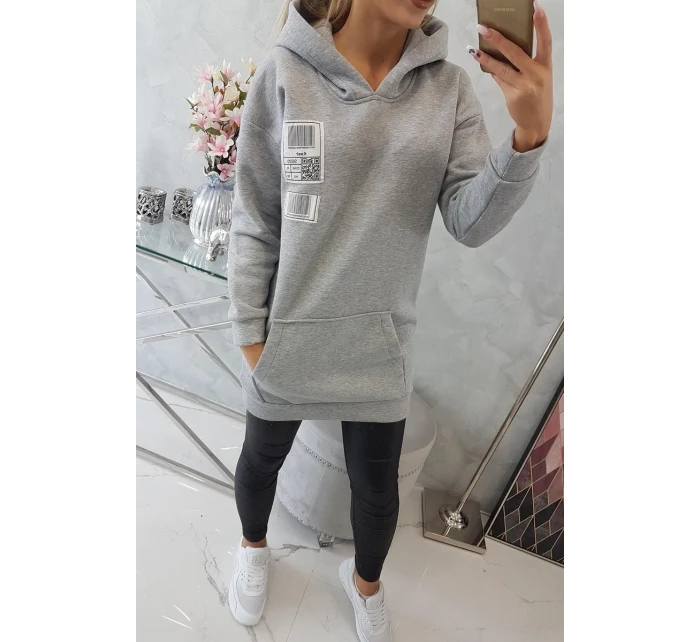 Mikina s kapucí a nášivkami šedá