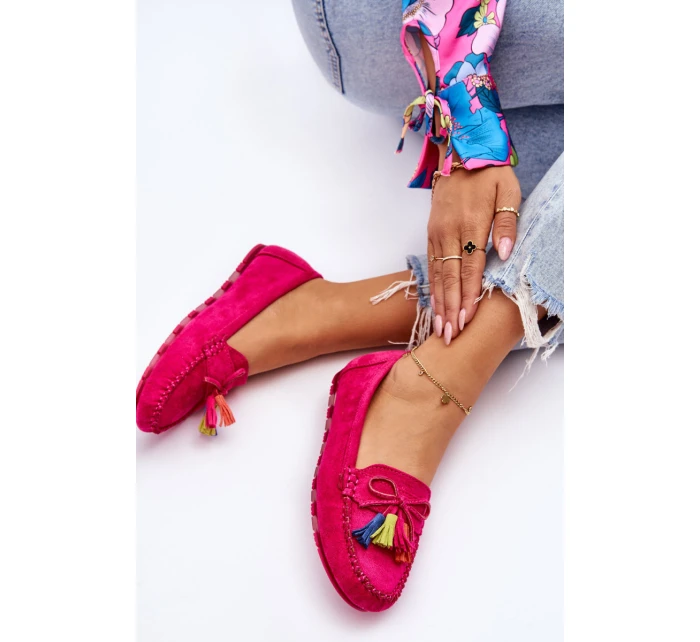 Semišové Mokasíny S Mašlí A Třásněmi Fuchsie Dorine