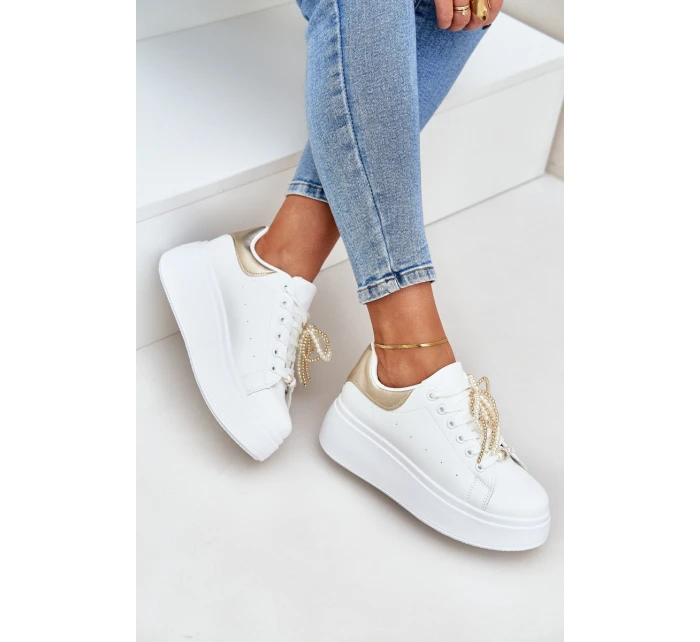 Dámské Tenisky Na Platformě S Ozdobami Bílo-Zlaté Lerissna Dámské Tenisky Na Platformě S Ozdobami Bílo-Zlaté Lerissna