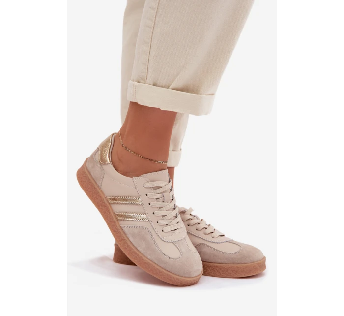 Kožené Dámské Tenisky LR61-7059 Béžové