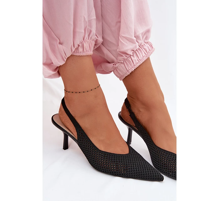 Dámské sandály z síťovaného materiálu na jehlovém podpatku Černé Emiliana Dámské sandály z síťovaného materiálu na jehlovém podpatku Černé Emiliana