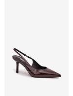 Lakované dámské lodičky na jehlovém podpatku – čokoládové Phelia Lakované dámské lodičky na jehlovém podpatku – čokoládové Phelia