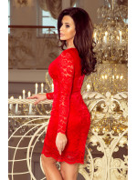 Červené dámské krajkové šaty s výstřihem a dlouhými rukávy model 7156520 - numoco
