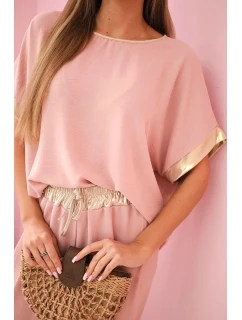 Viskózový komplet se zlatým lemováním tmavě pudrově růžová