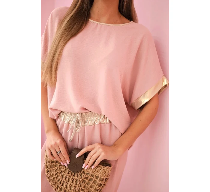 Viskózový komplet se zlatým lemováním tmavě pudrově růžová Viskózový komplet se zlatým lemováním tmavě pudrově růžová