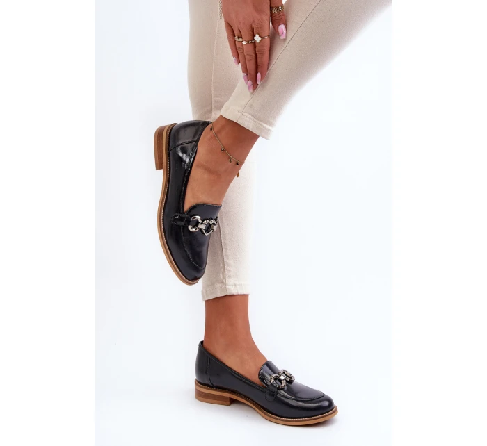 Kožené dámské lakované mokasíny model 21656264 modré - Laura Messi Kožené dámské lakované mokasíny model 21656264 modré - Laura Messi