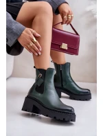 Zazoo 60490 Kožené Zateplené Boty S Dekorací Tmavězelené Zazoo 60490 Kožené Zateplené Boty S Dekorací Tmavězelené