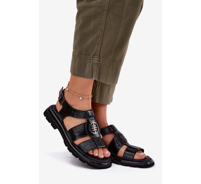 Kožené dámské sandály lakované s ozdobným detailem Artiker 56C0691 černé