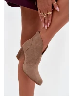 Dámské kotníkové boty na podpatku z ekokůže béžové model 21711571 - Boto